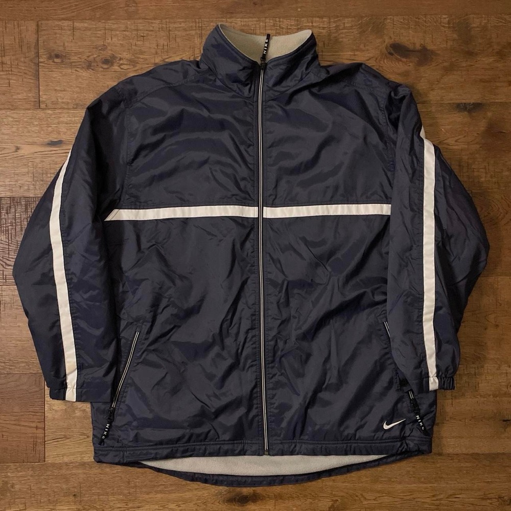 Nike Windbreaker Jacket Mens XXL Navy Gorpcore Striped Fleece Lined Vintage